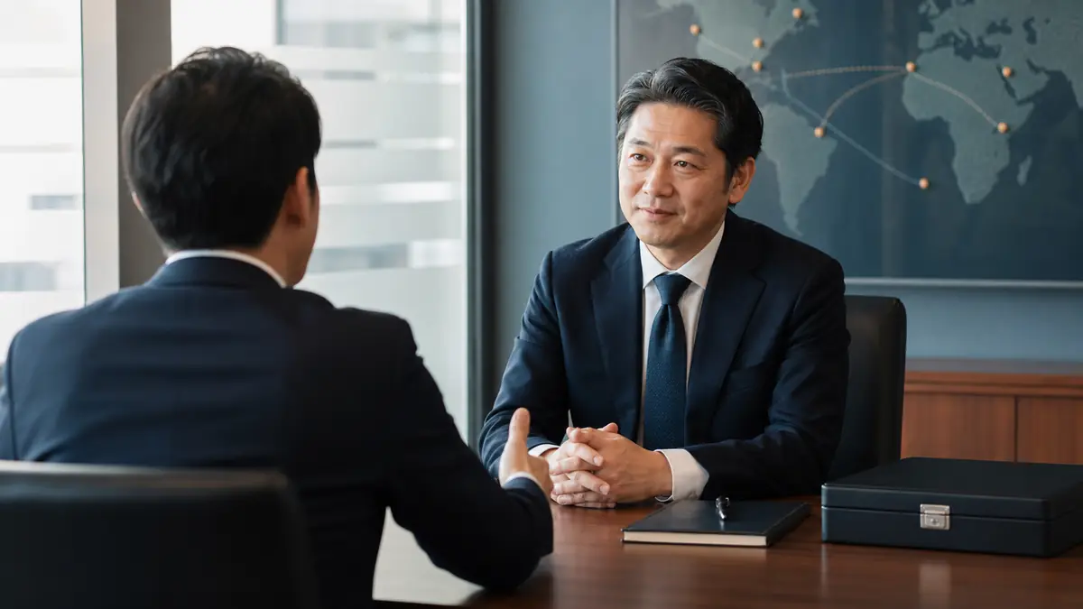 非公開のM&A相談を行う地域密着型輸入商社の経営者とアドバイザー