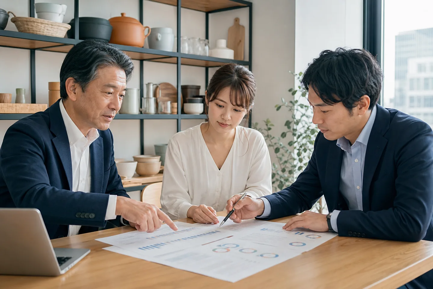 輸入商品の卸売・専門店・EC販路の引継ぎを検討する経営チーム
